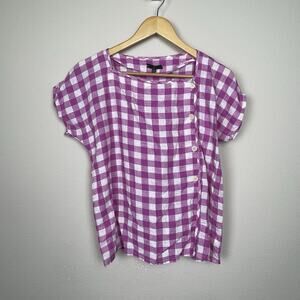 Jejia Italy Pink Gingham Plaid Button Up Top Size US 6 Cotton Cottagecore Preppy